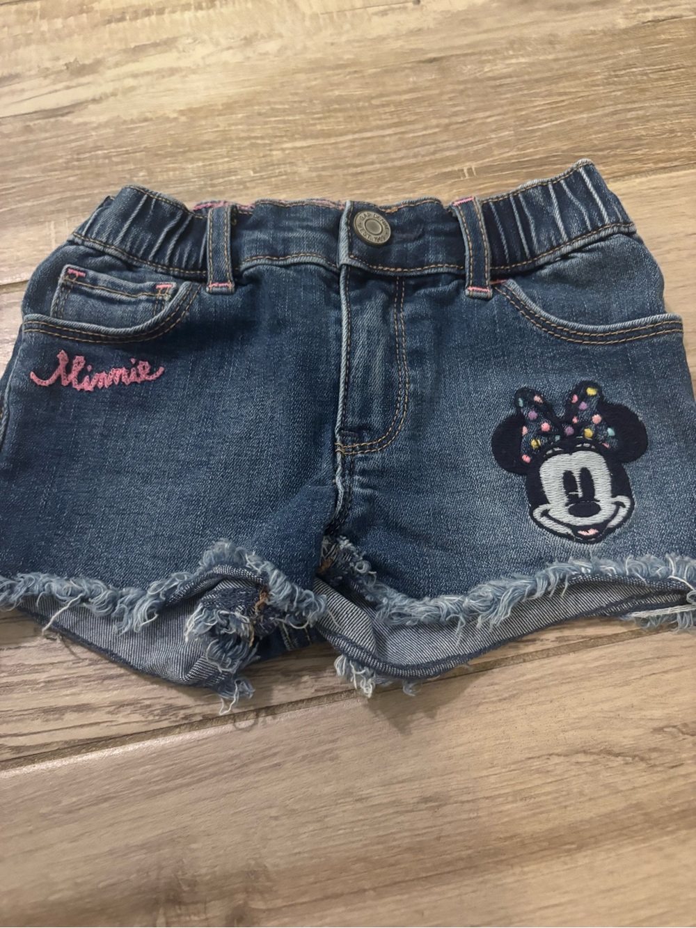Disney Minnie Mouse Dark Blue Denim Shorts with Pink Accents girls size 5